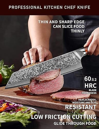 Kiritsuke Chef Knife - 67-Layer Damascus Steel, Resin Handle - Xuan Series (Fantasy Orange)