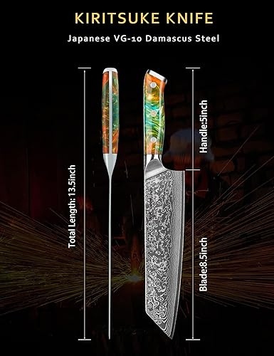 Kiritsuke Chef Knife - 67-Layer Damascus Steel, Resin Handle - Xuan Series (Fantasy Orange)