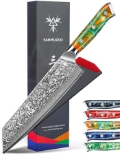Kiritsuke Chef Knife - 67-Layer Damascus Steel, Resin Handle - Xuan Series (Fantasy Orange)