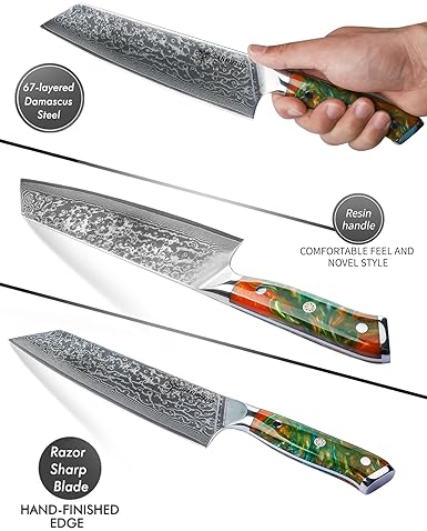 Kiritsuke Chef Knife - 67-Layer Damascus Steel, Resin Handle - Xuan Series (Fantasy Orange)