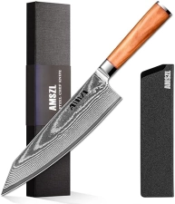 AMSZL 8.5-inch Japanese Damascus Chef Knife - VG10 Steel Core, Ultra Sharp Blade, Professional Kiritsuke Style - Includes Sheath & Gift Box