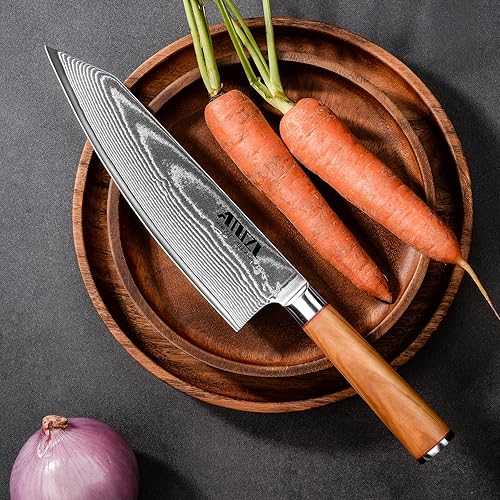 AMSZL 8.5-inch Japanese Damascus Chef Knife - VG10 Steel Core, Ultra Sharp Blade, Professional Kiritsuke Style - Includes Sheath & Gift Box