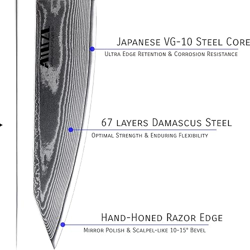 AMSZL 8.5-inch Japanese Damascus Chef Knife - VG10 Steel Core, Ultra Sharp Blade, Professional Kiritsuke Style - Includes Sheath & Gift Box