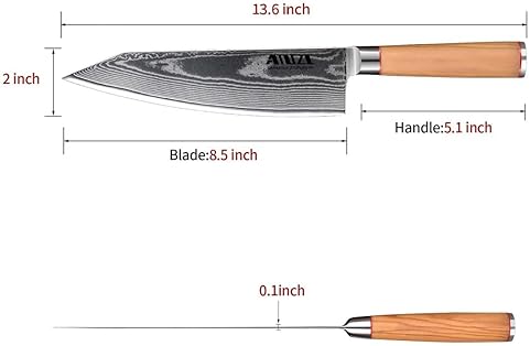 AMSZL 8.5-inch Japanese Damascus Chef Knife - VG10 Steel Core, Ultra Sharp Blade, Professional Kiritsuke Style - Includes Sheath & Gift Box