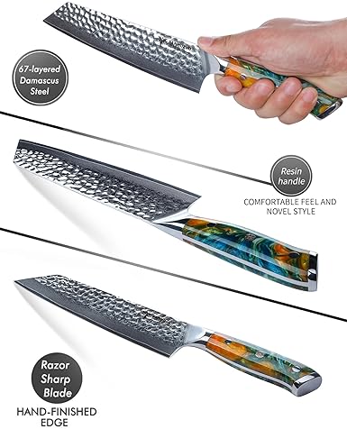 Kiritsuke Chef Knife with Hammered Damascus Steel Blade - YAO Series