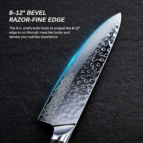 KYOKU 8" Shogun Series Japanese Chef Knife - VG10 Steel Core Damascus Blade - Sheath & Case