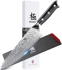 KYOKU 8" Shogun Series Japanese Chef Knife - VG10 Steel Core Damascus Blade - Sheath & Case