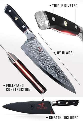 Dalstrong Shogun Series ELITE 8” Damascus Chef Knife - Japanese AUS-10V Super Steel - G10 Black Handle - Razor Sharp - Sheath Included