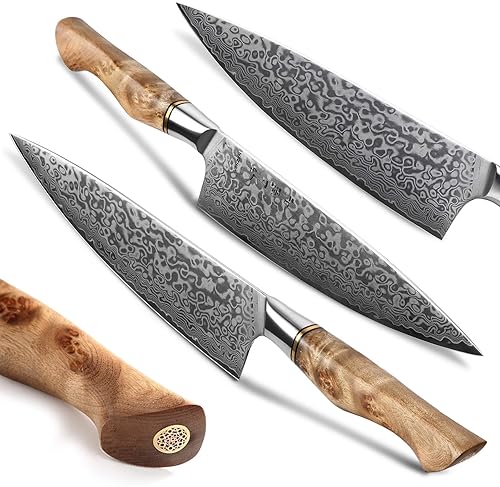 Hezhen Damascus Steel Chef's Knife with Figured Sycamore Handle - Professional Kitchen Tool