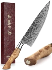 Hezhen Damascus Steel Chef's Knife with Figured Sycamore Handle - Professional Kitchen Tool