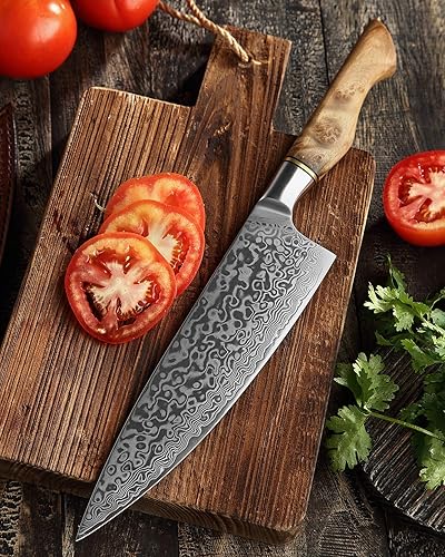 Hezhen Damascus Steel Chef's Knife with Figured Sycamore Handle - Professional Kitchen Tool
