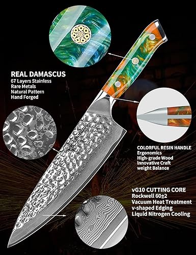 Hammered Damascus Steel & Resin Handle - YAO Series 8-Inch Chef Knife