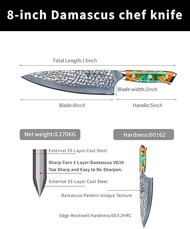 Hammered Damascus Steel & Resin Handle - YAO Series 8-Inch Chef Knife