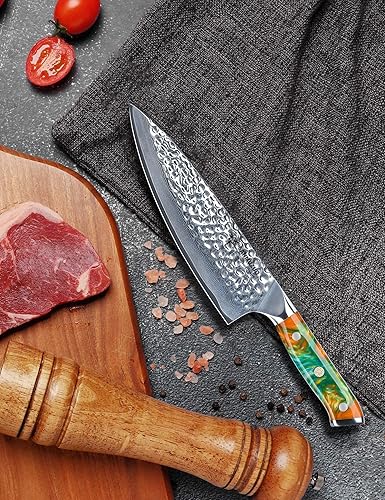 Hammered Damascus Steel & Resin Handle - YAO Series 8-Inch Chef Knife