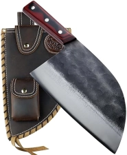 Handforged Serbian Cleaver Chef Knife with Carbon Steel Butcher Sheath
