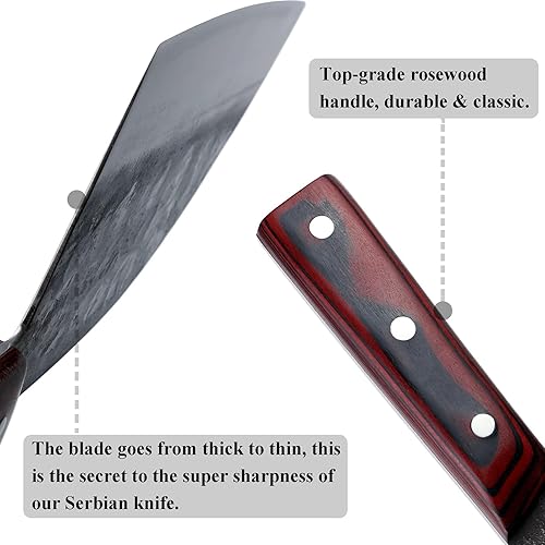 Handforged Serbian Cleaver Chef Knife with Carbon Steel Butcher Sheath