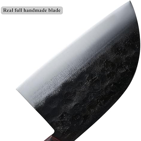 Handforged Serbian Cleaver Chef Knife with Carbon Steel Butcher Sheath