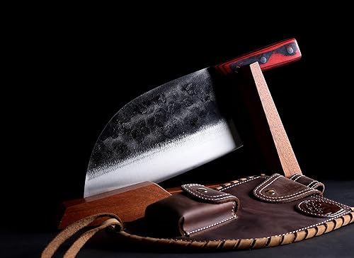 Handforged Serbian Cleaver Chef Knife with Carbon Steel Butcher Sheath