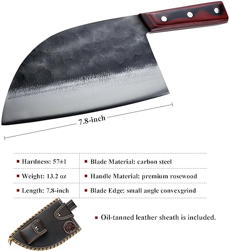 Handforged Serbian Cleaver Chef Knife with Carbon Steel Butcher Sheath
