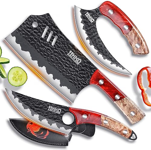 Jikko Phoenix Edition 3-Piece Japanese Chef Knife Set with Hammered Blades & Maple Burl Handles