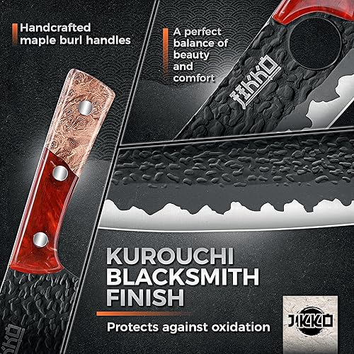 Jikko Phoenix Edition 3-Piece Japanese Chef Knife Set with Hammered Blades & Maple Burl Handles