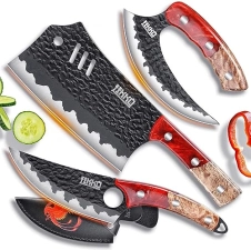 Jikko Phoenix Edition 3-Piece Japanese Chef Knife Set with Hammered Blades & Maple Burl Handles