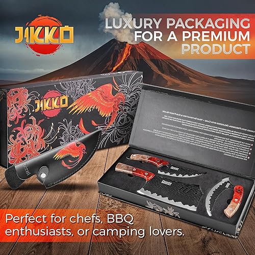 Jikko Phoenix Edition 3-Piece Japanese Chef Knife Set with Hammered Blades & Maple Burl Handles