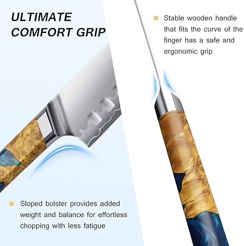 FINTISO S35VN Santoku Knife 7 inch - 7-Layer Clad Chef Knife for Meats & Vegetables, Super Sharp, Celestial Resin/Wood Handle - Best Gift