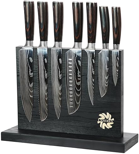 Hand-Forged Kitchen Knife Set with Magnetic Block - Ideal for Novice to Pro Chefs 7-Piece
