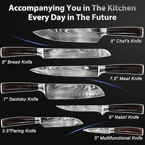 Hand-Forged Kitchen Knife Set with Magnetic Block - Ideal for Novice to Pro Chefs 7-Piece