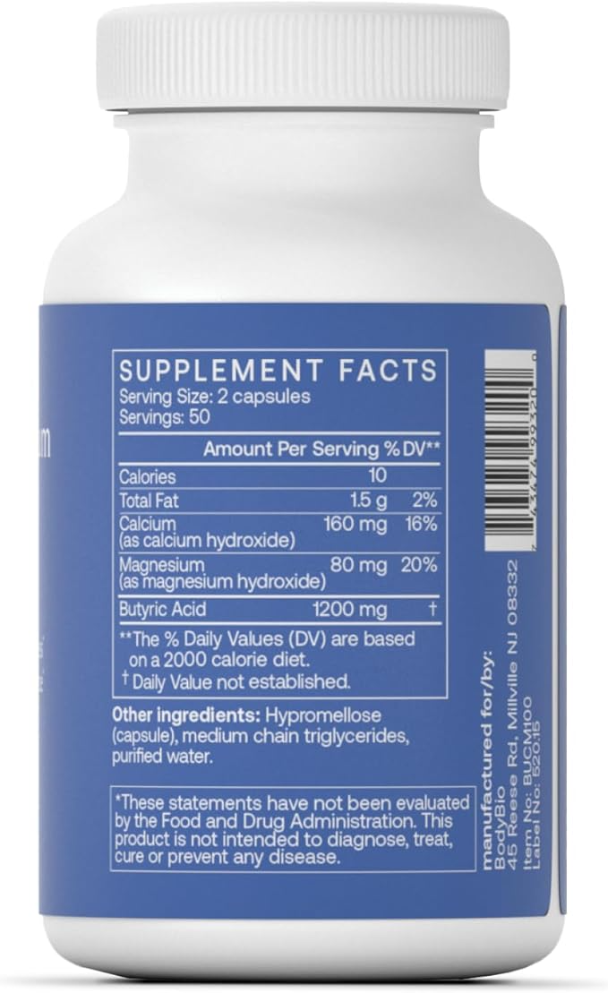 BodyBio Butyrate with Calcium & Magnesium - 100 Kapsül