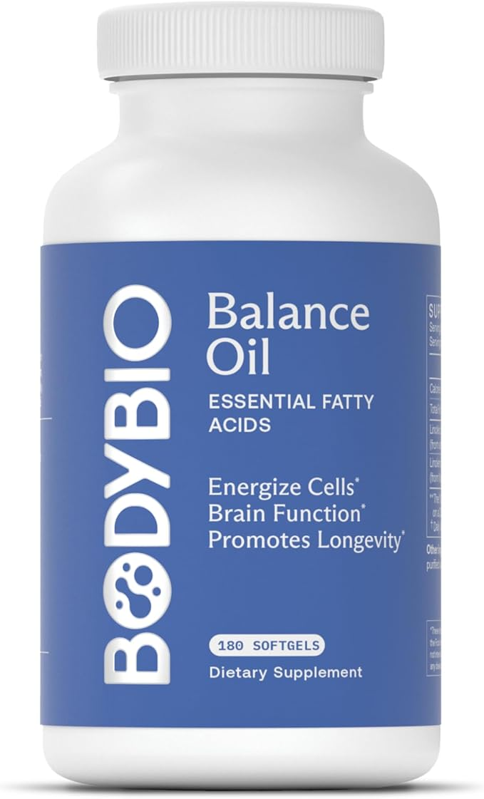 BodyBio Omega Oils 3 & 6 - Essential Fatty Acids for Brain and Heart Health - 180 Jel