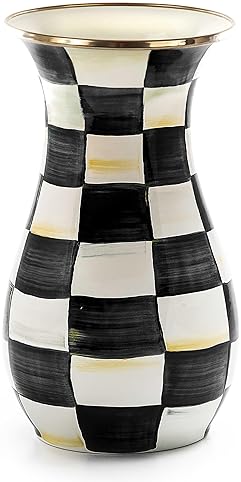 MACKENZIE-CHILDS Tall Enamel Vase - Unique Black-and-White Flower Vase for Living Room Decor