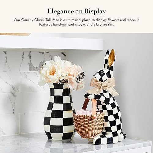 MACKENZIE-CHILDS Tall Enamel Vase - Unique Black-and-White Flower Vase for Living Room Decor