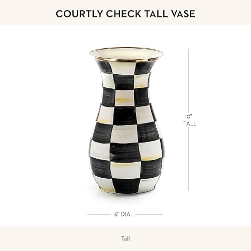 MACKENZIE-CHILDS Tall Enamel Vase - Unique Black-and-White Flower Vase for Living Room Decor