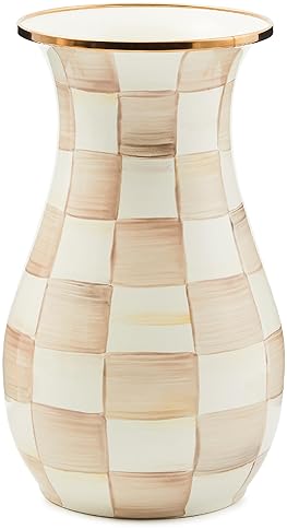 MACKENZIE-CHILDS Enamel Tall Vase, Brown-and-White Mocha Check Design, Home Decor