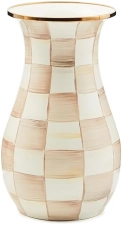 MACKENZIE-CHILDS Enamel Tall Vase, Brown-and-White Mocha Check Design, Home Decor