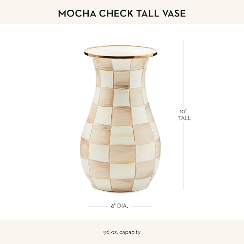 MACKENZIE-CHILDS Enamel Tall Vase, Brown-and-White Mocha Check Design, Home Decor
