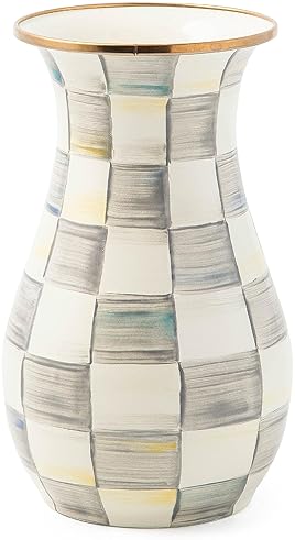 Gray-and-White Enamel Tall Vase by MACKENZIE-CHILDS - Unique Bouquet Decor for Living Room