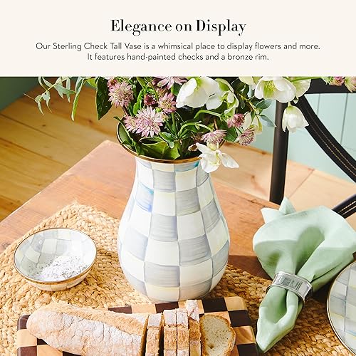 Gray-and-White Enamel Tall Vase by MACKENZIE-CHILDS - Unique Bouquet Decor for Living Room