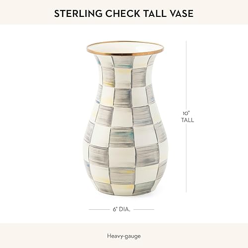 Gray-and-White Enamel Tall Vase by MACKENZIE-CHILDS - Unique Bouquet Decor for Living Room
