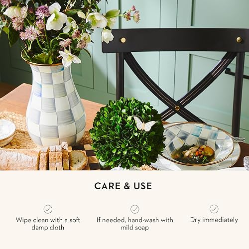 Gray-and-White Enamel Tall Vase by MACKENZIE-CHILDS - Unique Bouquet Decor for Living Room