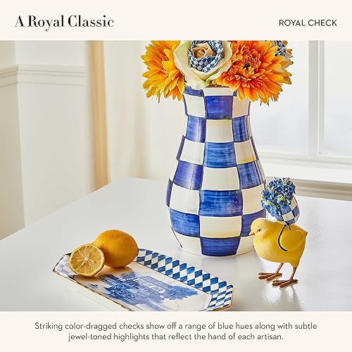 MACKENZIE-CHILDS Tall Enamel Vase, Blue-and-White Royal Check, Unique Flower Vase