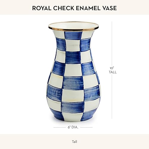 MACKENZIE-CHILDS Tall Enamel Vase, Blue-and-White Royal Check, Unique Flower Vase