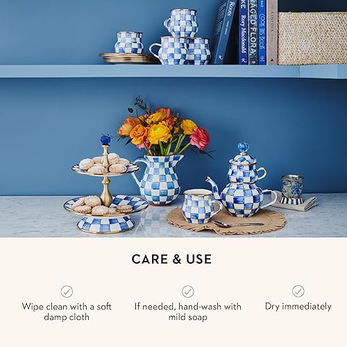MACKENZIE-CHILDS Tall Enamel Vase, Blue-and-White Royal Check, Unique Flower Vase