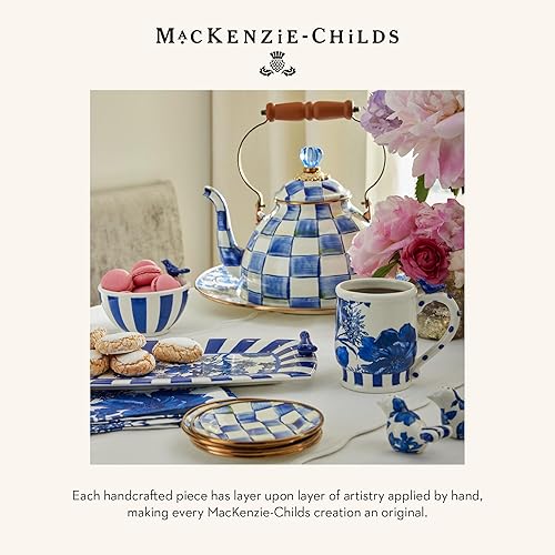 MACKENZIE-CHILDS Tall Enamel Vase, Blue-and-White Royal Check, Unique Flower Vase