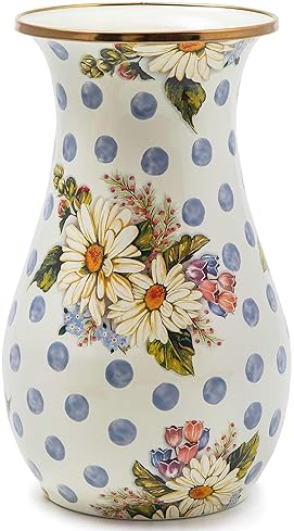 MACKENZIE-CHILDS Tall Enamel Flower Vase, Blue Wildflowers Decor
