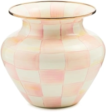 MACKENZIE-CHILDS Enamel Large Vase, Pink-and-White Rosy Check, Unique Flower Decor