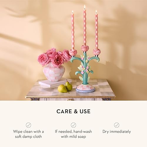 MACKENZIE-CHILDS Enamel Large Vase, Pink-and-White Rosy Check, Unique Flower Decor