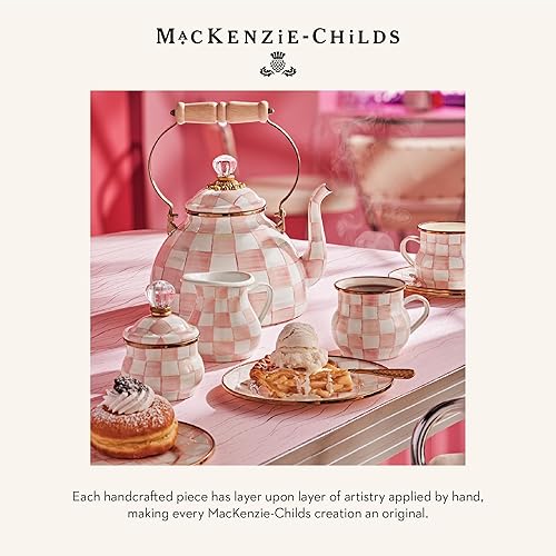 MACKENZIE-CHILDS Enamel Large Vase, Pink-and-White Rosy Check, Unique Flower Decor
